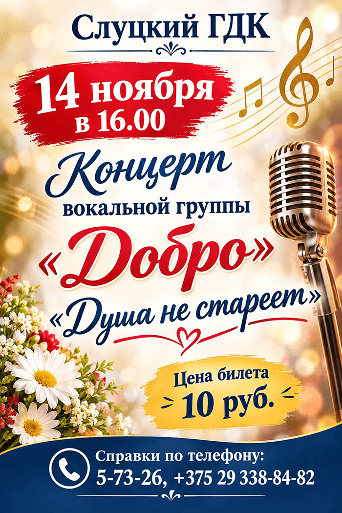 Постер: Концерт «Душа не стареет» вокальной группы «Добро»
